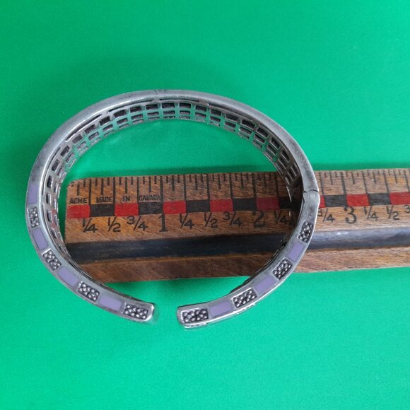 Silver 925 JPI Bracelet Hinged Clamper Bangle Purple Black Textured - Picture 5 of 14